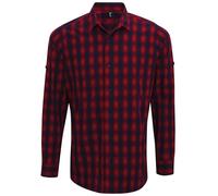 Premier Men's Mulligan Checked Cotton Long-Sleeved Shirt in Red | Size: Large Premier Red L