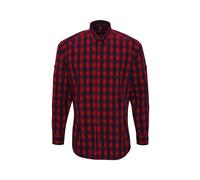 (XL, Red/Navy) Premier Mens Mulligan Checked Cotton Long-Sleeved Shirt