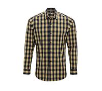 (M, Camel/Navy) Premier Mens Mulligan Checked Cotton Long-Sleeved Shirt