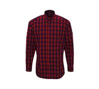Premier Mens Mulligan Checked Cotton Long-Sleeved ShirtM Red/Navy RW9291