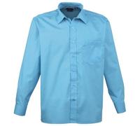 Premier Mens Poplin Long-Sleeved Formal Shirt (15) (Turquoise)