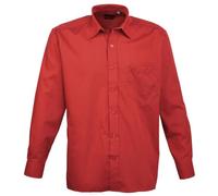 Premier Mens Poplin Long-Sleeved Formal Shirt (16) (Red)