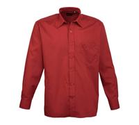 Premier Mens Poplin Long-Sleeved Shirt (Burgundy) - Size 17.5 inch