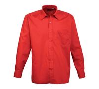 Premier Men's Poplin Long-Sleeved Shirt in Red | Size: 17.5 in Premier Red 17.5 in
