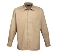 Premier Mens Poplin Long-Sleeved Shirt (Khaki) - Size 14.5 inch