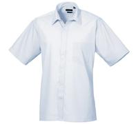 Premier Workwear Men's Short Sleeve Poplin Formal Work Shirt – Plain – 17.5 – Light Blue