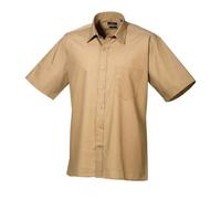 Premier Men's Poplin Short-Sleeved Shirt in Khaki | Size: 15 inches Premier Khaki 15 inches