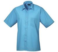 Premier Mens Short Sleeve Formal Poplin Plain Work Shirt (15.5) (Turquoise)