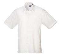 Premier Mens Short Sleeve Formal Poplin Plain Work Shirt (15.5) (White)
