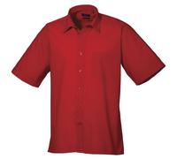 Premier Mens Short Sleeve Formal Poplin Plain Work Shirt (16.5) (Red)