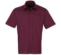 Premier Mens Short Sleeve Formal Poplin Plain Work Shirt (17.5) (Aubergine)