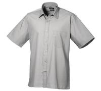 Premier Mens Short Sleeve Formal Poplin Plain Work Shirt (17) (Silver)