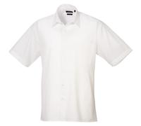 (15.5, White) Premier Mens Short Sleeve Formal Poplin Plain Work Shirt