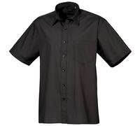 (22, Black) Premier Mens Short Sleeve Formal Poplin Plain Work Shirt