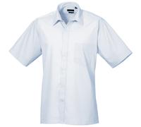 Premier Mens Short Sleeve Formal Poplin Plain Work Shirt (Light Blue) - Size 18R