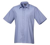 Premier Mens Short Sleeve Formal Poplin Plain Work Shirt (Mid Blue) - Size 18R