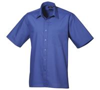Premier Mens Short Sleeve Formal Poplin Plain Work Shirt (Royal) - Blue - Size 16R