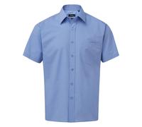 Premier Men's Short Sleeve Poplin Shirt in Mid Blue | Size: 18.5 in Premier Mid Blue 18.5 in