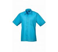 Premier Men's Short Sleeve Poplin Shirt in Turquoise | Size: 18.5 in Premier Turquoise 18.5 in