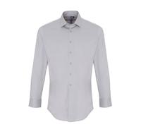 Premier Men's Stretch Fit Poplin Long Sleeve Shirt in Silver | Size: Small Premier Silver S