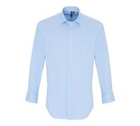 Premier Mens Stretch Fit Poplin Long Sleeve Shirt (Pale Blue) - Size Large
