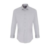 Premier Mens Stretch Fit Poplin Long Sleeve Shirt (Silver) - Size X-Small