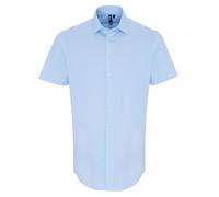 Premier Men's Stretch Fit Poplin Short Sleeve Shirt in Pale Blue | Size: Large Premier Pale Blue L