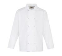 Premier Men's Stud Front Long-Sleeved Chef Jacket in White | Size: Large Premier White L