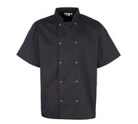 Premier Men's Stud Front Short-Sleeved Chef Jacket in Black | Size: Large Premier Black L