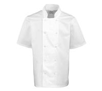 Premier Men's Stud Front Short-Sleeved Chef Jacket in White | Size: 3XL Premier White 3XL