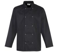 Premier Men's Studded Front Long Sleeve Chefs Jacket Chefswear in Black | Size: XL Premier Black XL