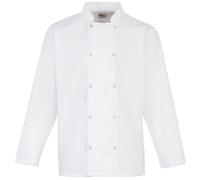 Premier Men's Studded Front Long Sleeve Chefs Jacket Chefswear in White | Size: XS Premier White XS