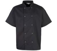 Premier Men's Studded Front Short Sleeve Chefs Jacket in Black | Size: Large Premier Black L