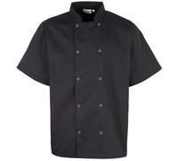Premier Men's Studded Front Short Sleeve Chefs Jacket Pack of 2 in Black | Size: XL Premier Black XL