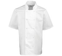 Premier Men's Studded Front Short Sleeve Chefs Jacket Pack of 2 in White | Size: Medium Premier White M