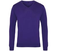 (XL, Purple) Premier Mens V-Neck Knitted Sweater