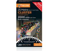Premier Multi-Coloured 2000 LED Cluster Christmas Lights With Timer - 25m