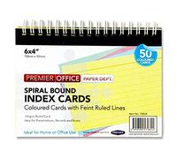 Premier Office Spiral Bound Index Cards. 6 x 4 50 Coloured Cards., A2870824
