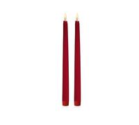 Premier Pack of 2 Red Taper Candles with Flickerbright Flame - 27.5cm Warm White LED Battery-Operated Candles