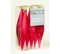 Premier Pack of 6 Red Shatterproof Tear drop Decorations - 13cm