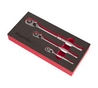 Sealey Ratchet Wrench Set AK7933 - 3-piece Pear-Head, Flip Reverse, EVA Foam Tray