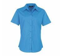Premier PR302 Ladies Short Sleeve Poplin Blouse Shirt Formal Saphire Blue Sz 12