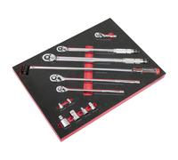 Premier Ratchet Torque Wrench Breaker Bar & Socket Adaptor Set With Tool Tray 3/8inSq & 1/2inSq Drive 12Pc
