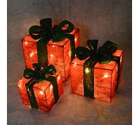 Premier Red Glitter Christmas Parcels with Green Bow Plug In Mains Powered