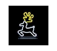 Premier 25cm Reindeer Design Table Top Lit Neon Sign - White & Yellow LED Neon Effect Christmas Decoration with 3m Cable