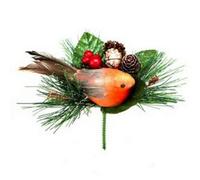 Premier Robin With Pine Cone Pick Christmas Decoration Brown/red/green (One Size)