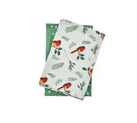 Premier Set of 2 Robin Christmas Tea Towels - 45 x 65cm Reversible Cotton Kitchen Towels with Festive Robin & Winter Foliage Designs - Absorbent Xmas Dish Cloths for Seasonal Kitchen Décor