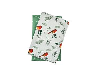 Premier Set of 2 Robin Christmas Tea Towels - 45 x 65cm Reversible Cotton Kitchen Towels with Festive Robin & Winter Foliage Designs - Absorbent Xmas Dish Cloths for Seasonal Kitchen Décor