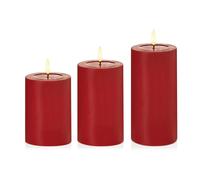 Premier Set of 3 Red Flicka Bright LED Candles with Timer - Melted Pool Effect - Battery-Operated - Warm White LED - Christmas Candles - Gift Idea