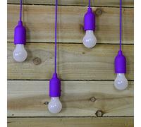 Premier Set of 4 Battery Operated LED Pull Bulb Lights in Purple